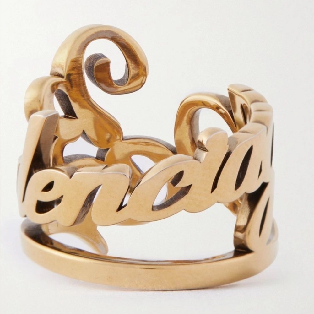 NEW BALENCIAGA Typo Logo Gold tone Ring - Picture 3 of 4